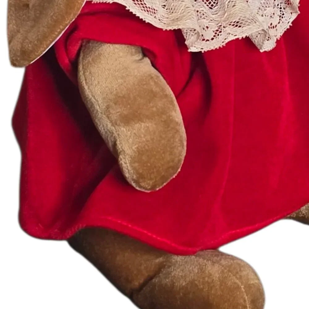1985 Velveteen Rabbit Plush Bunny Toys R Us Stuffed Animal Red Dress Vintage